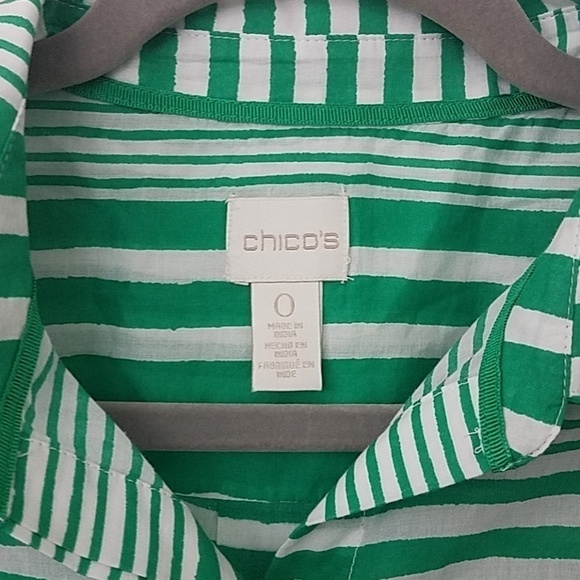 𝅺chicos 0 green  stripe blouse Button front shirt - Picture 2 of 7